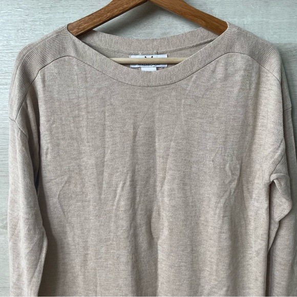 Magaschoni Tan Beige ¾ Sleeve Lightweight Scoop Neck Sweater - Picture 3 of 11